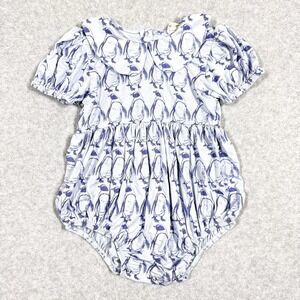 Kate Quinn Romper Size 2T‎ Penguin Collared One Piece Bodysuit Blue Short Sleeve